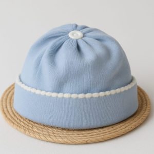Touca Para Bebê Tricô - Azul Celeste