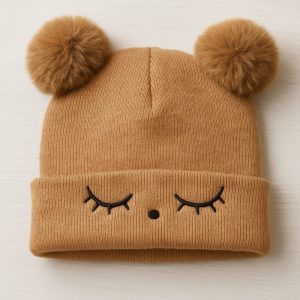 Touca Tricô de Bebê com Pompons Marrom +6m