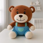 Pelúcia Ursinho Com Jardineira Azul para Decoração de Bebê
