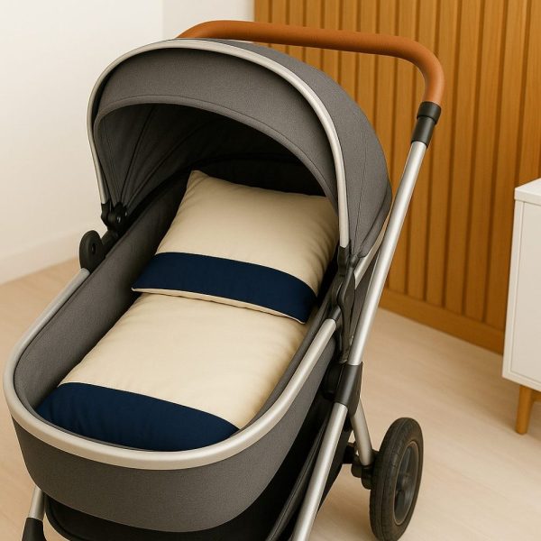 Colchonete para Carrinho Bebê - Bege Com Marinho