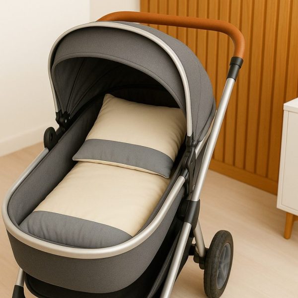 Colchonete para Carrinho Bebê - Bege Com Cinza