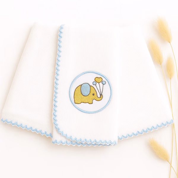Kit Fralda de Boca Premium Bordada - Elefantinho Azul