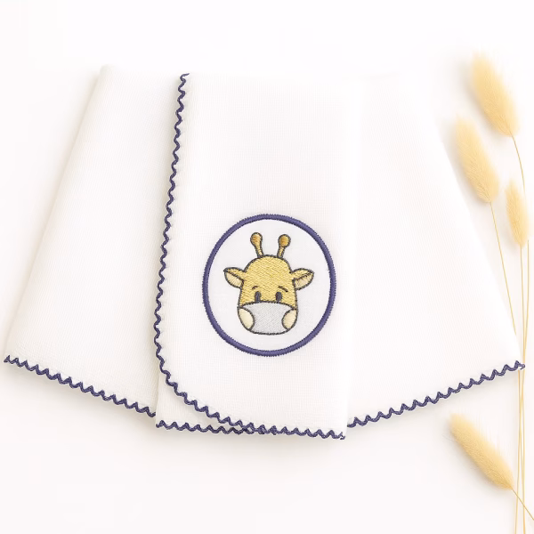 Kit Fralda de Boca Premium Bordada - Girafa Marinho