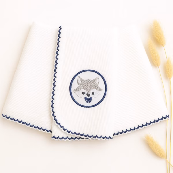 Kit Fralda de Boca Premium Bordada - Raposa Marinho