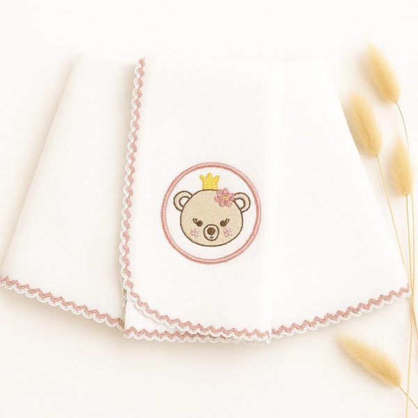 Kit Fralda de Boca Premium Bordada - Ursinha Coroa