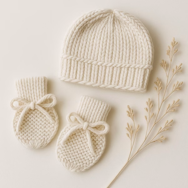 Kit Touca e Luva Tricô Bebê Recém-Nascido – OFF