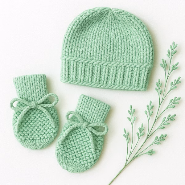 Kit Touca e Luva Tricô Bebê Recém-Nascido – Verde
