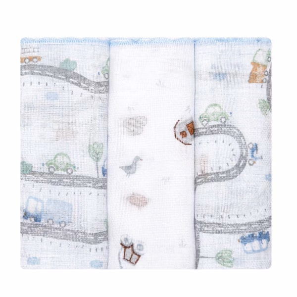 Pano de Boca Bebê Estampado 32cmx32cm - Pista de Carros