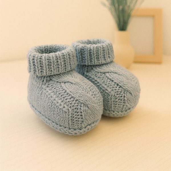 Sapatinho de Tricô Para Recém-Nascido - Azul Bebê