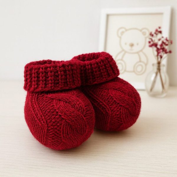 Sapatinho de Tricô para Bebê Recém-Nascido - Vermelho