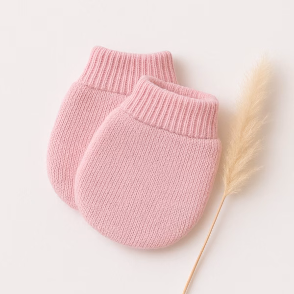 Luvas de Tricô Para Bebê Recem Nascido - Rosa