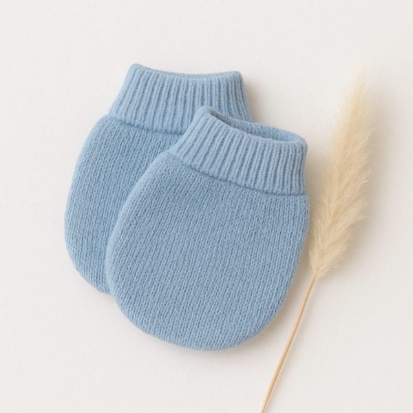 Luvas de Tricô Para Bebê Recem Nascido - Azul