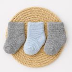 Kit 3 Pares Meia Atoalhada Bebê Recem Nascido - Cinza
