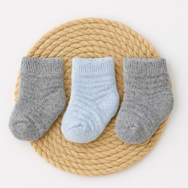 Kit 3 Pares Meia Atoalhada Bebê Recem Nascido - Cinza