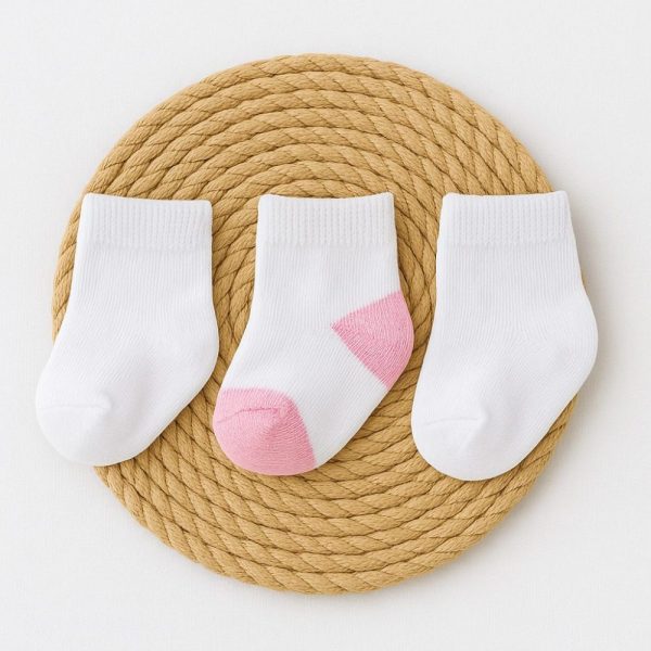 Kit 3 Pares Meias Bebê Recém-Nascido - Branca Com Rosa
