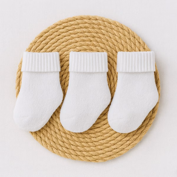 Kit 3 Pares Meia Bebê Recem Nascido - Branco