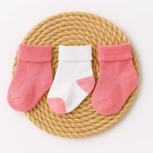 Kit 3 Pares Meia Bebê Recem Nascido - Rosa