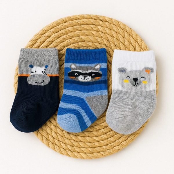 Kit 3 Pares Meia Bebê Recem Nascido - Ursinho Azul
