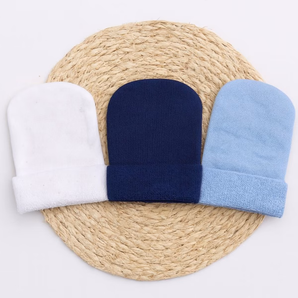 Kit 3 Pares Touca Atoalhada Para Bebê Recem Nascido - Azul