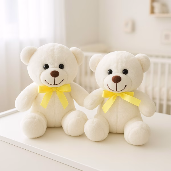 Kit Ursinhos de Pelúcia Decorativos com Laço Amarelo