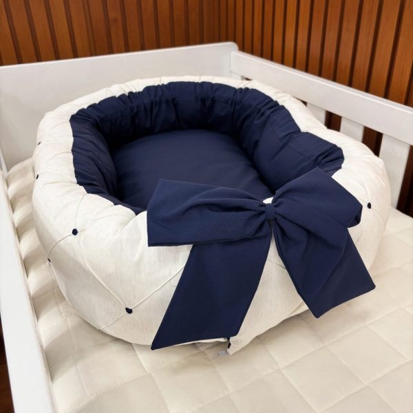 Ninho para Bebê Redutor de Berço Luxo - Linho com Marinho