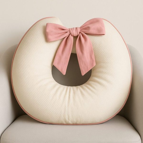 Almofada Amamentação Bege com Rose - 100% Algodão