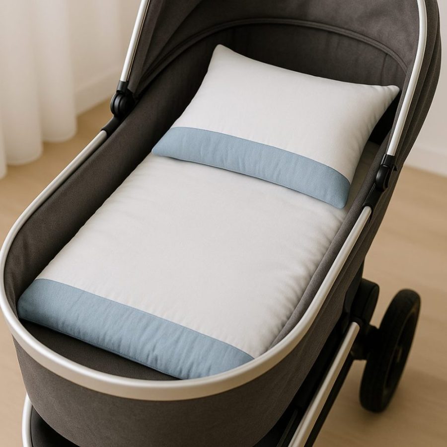 colchonete para carrinho bebê com travesseiro - azul