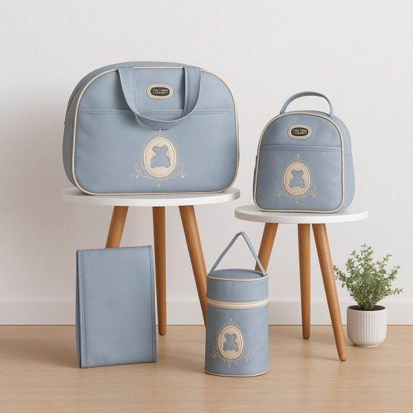 Kit Bolsa Maternidade 4 Peças com Mochila, Porta Mamadeira e Trocador – Azul