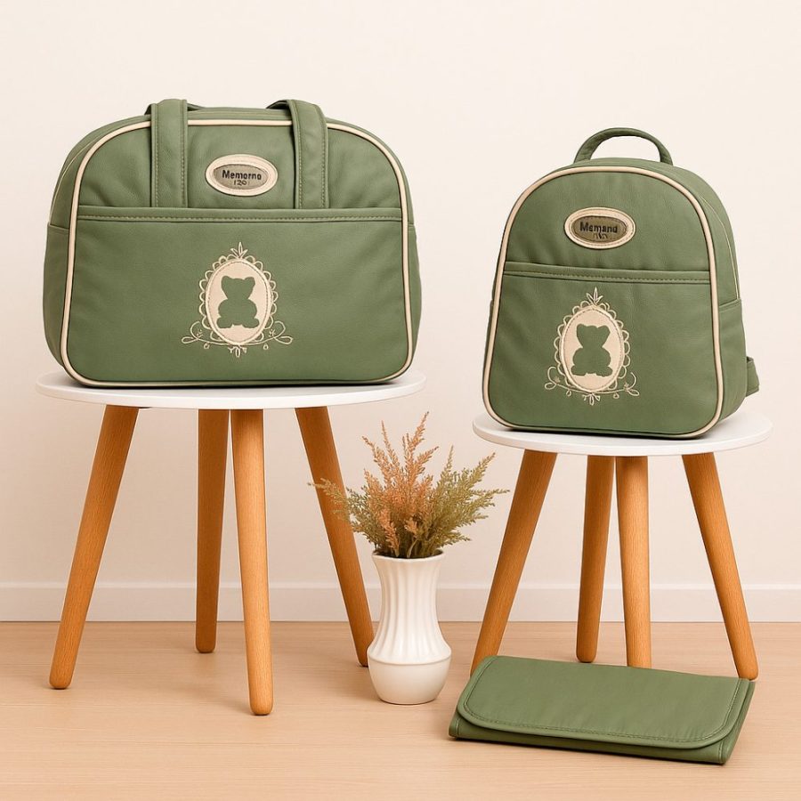 kit bolsa maternidade bebê com frasqueira e trocador portátil - verde