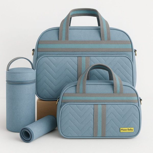 Kit Bolsa Maternidade Bebê 4 Peças - Azul Claro em Linho