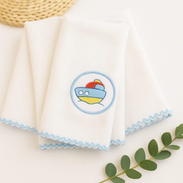 Kit Fralda de Boca Premium Bordada - Barquinho