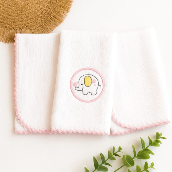 Kit Fralda de Boca Premium Bordada - Elefantinha Rosa