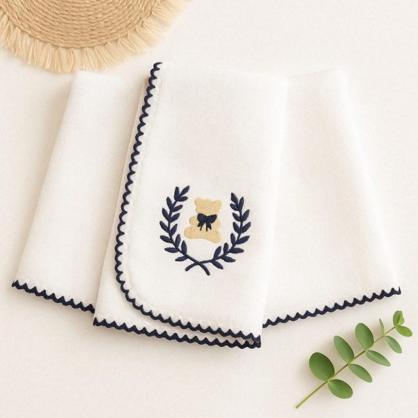 Kit Fralda de Boca Premium Bordada - Urso Rei Azul Marinho