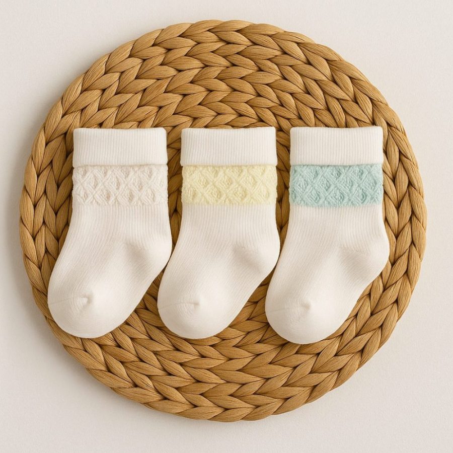 kit meia 3 pares bebê atoalhada neutra
