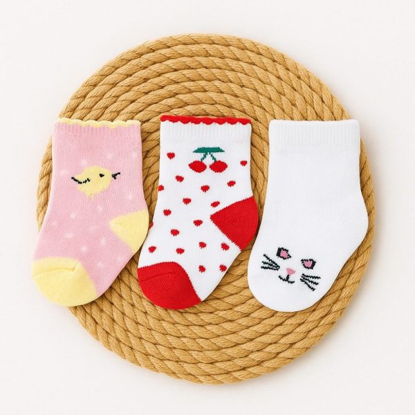 Kit 3 Pares Meia Bebê Recem Nascido - Cereja