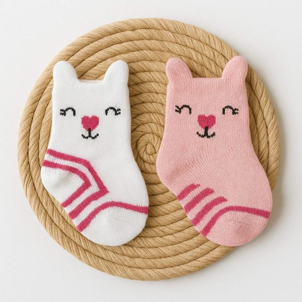 Kit Meias Bebê Recém - Nascido Ursinha - Rosa e Branco