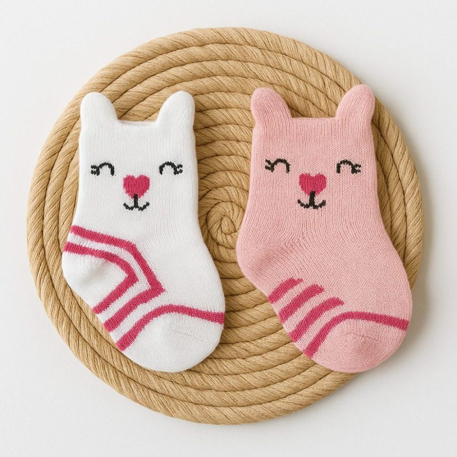 kit meia bebê ursinho rosa e branco (1)