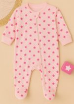 Macacão Bebê Suedine Estrelas Rosa