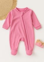 macacão suedine bebê malha - rosa