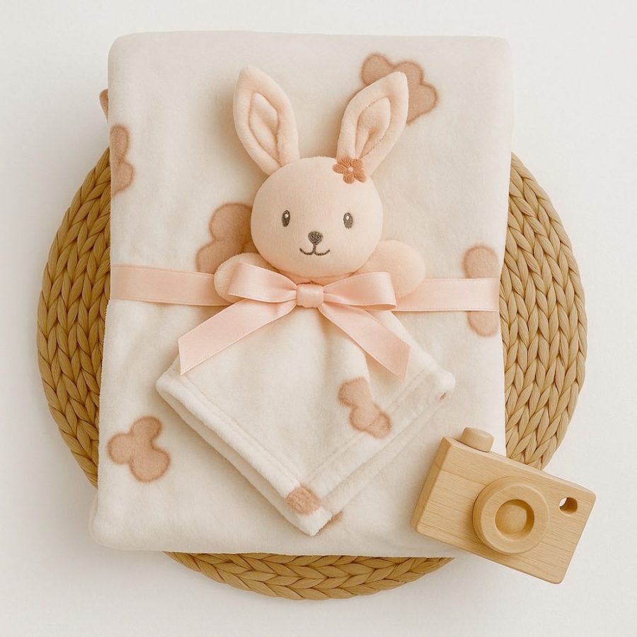 manta microfibra com naninha coelha rosa menina - bene casa