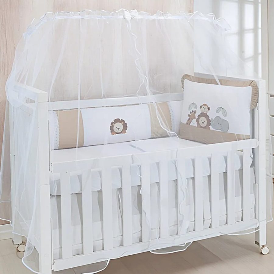 mosquiteiro para varão de berço padrão americano de tule com laço branco proteção contra mosquitos