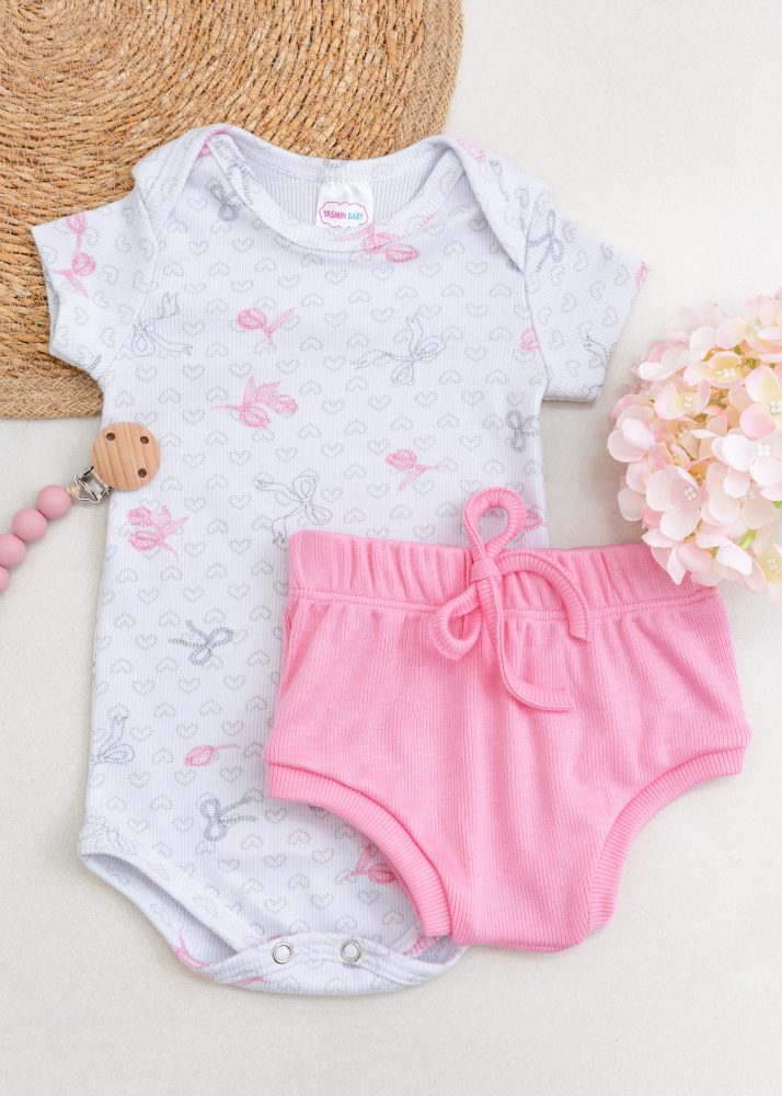 Conjunto Bebê Body e Tapa Fralda Canelado - Coração