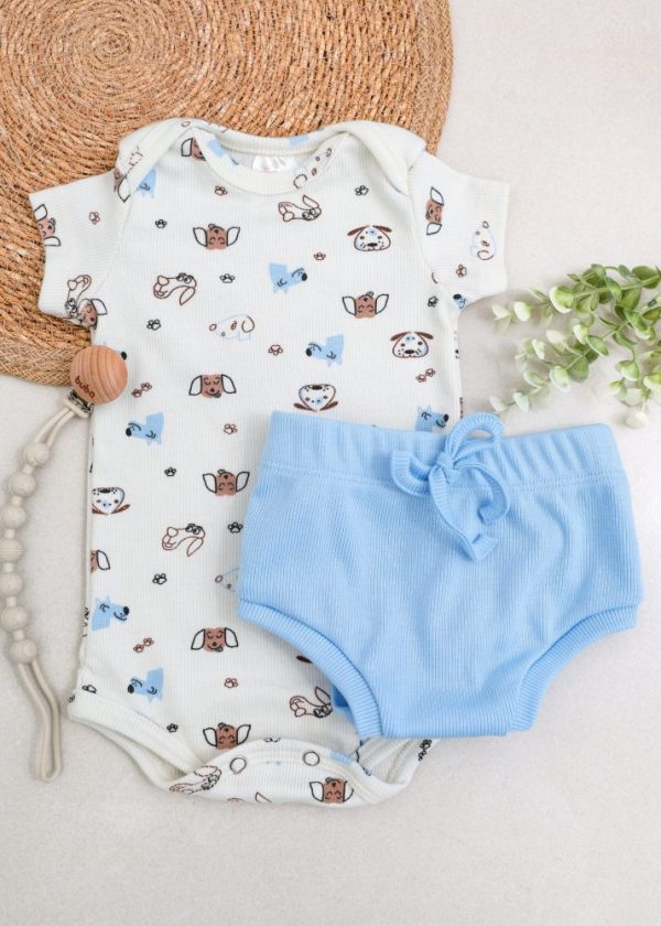 Conjunto Bebê Body e Tapa Fralda Canelado - Dogs