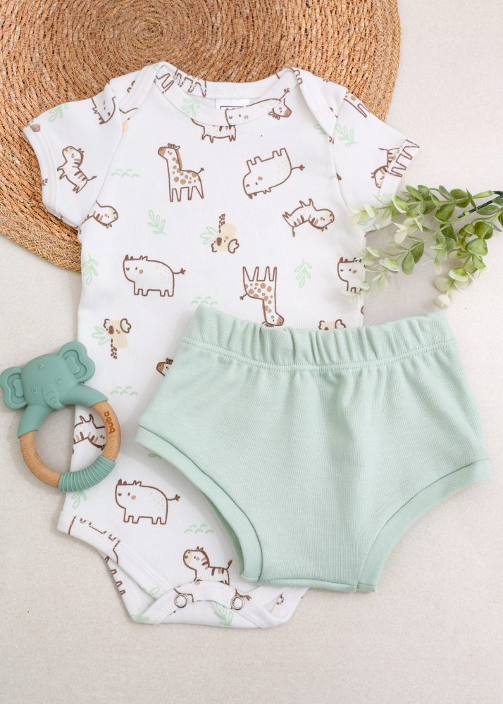 Conjunto Bebê Body e Tapa Fralda Canelado - Dogs