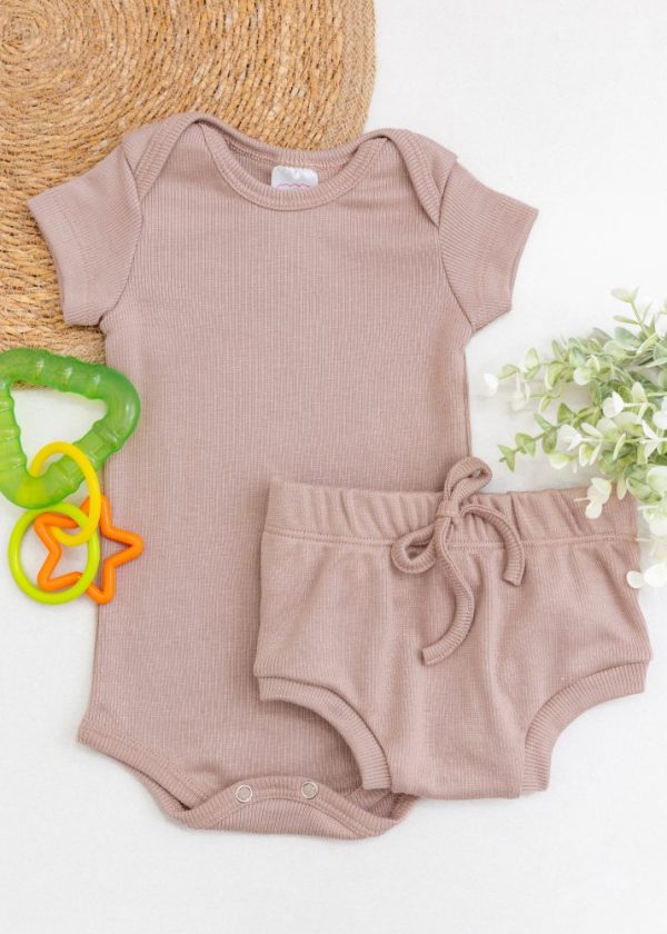 Conjunto Bebê Body e Tapa Fralda Canelado Liso - Capuccino