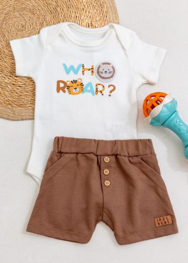 Conjunto Bebê Who Roar Com Body E Shorts Marrom