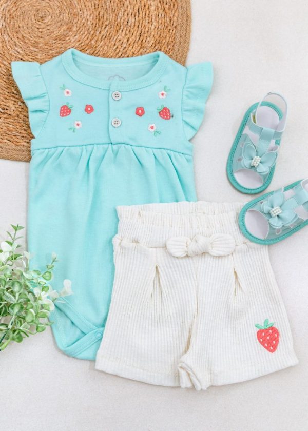 Conjunto Body Bordado Moranguinho Com Short De Laço