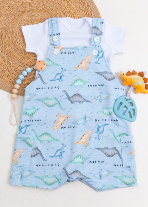 Conjunto Jardineira Dino Friends E Camiseta Branca