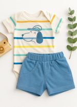Conjunto Bebê Body E Short Azul Verão - Bordado Woof Dog
