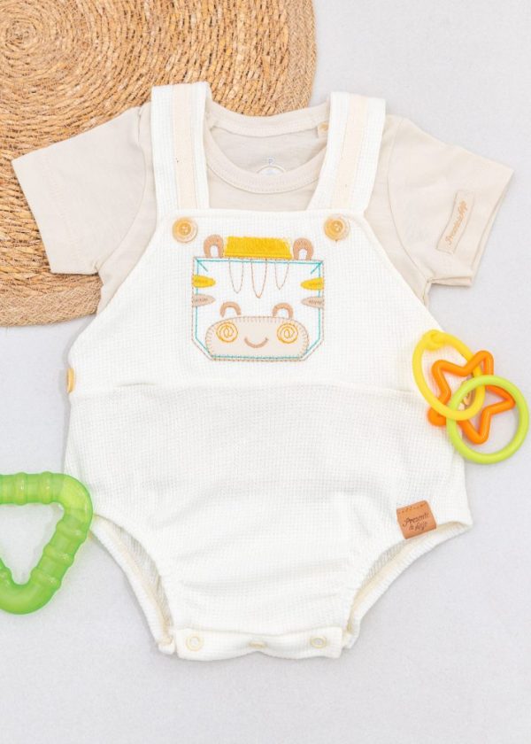 Conjunto Romper Off White Com Bordado Zebra E Camiseta